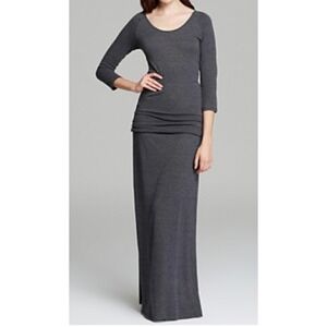 Alternative Earth Charcoal‎ Grey Scoop Neck Ruched Drop Waist Maxi Dress Sz S